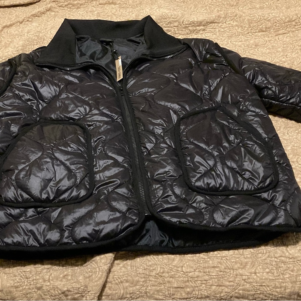 Coco+Carmen new black puffer jacket  knit collar, wind block sleeves. Size L/XL.